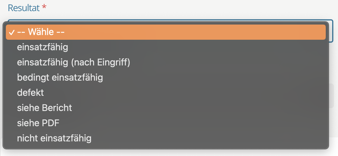Prüfbericht Resultat wählen