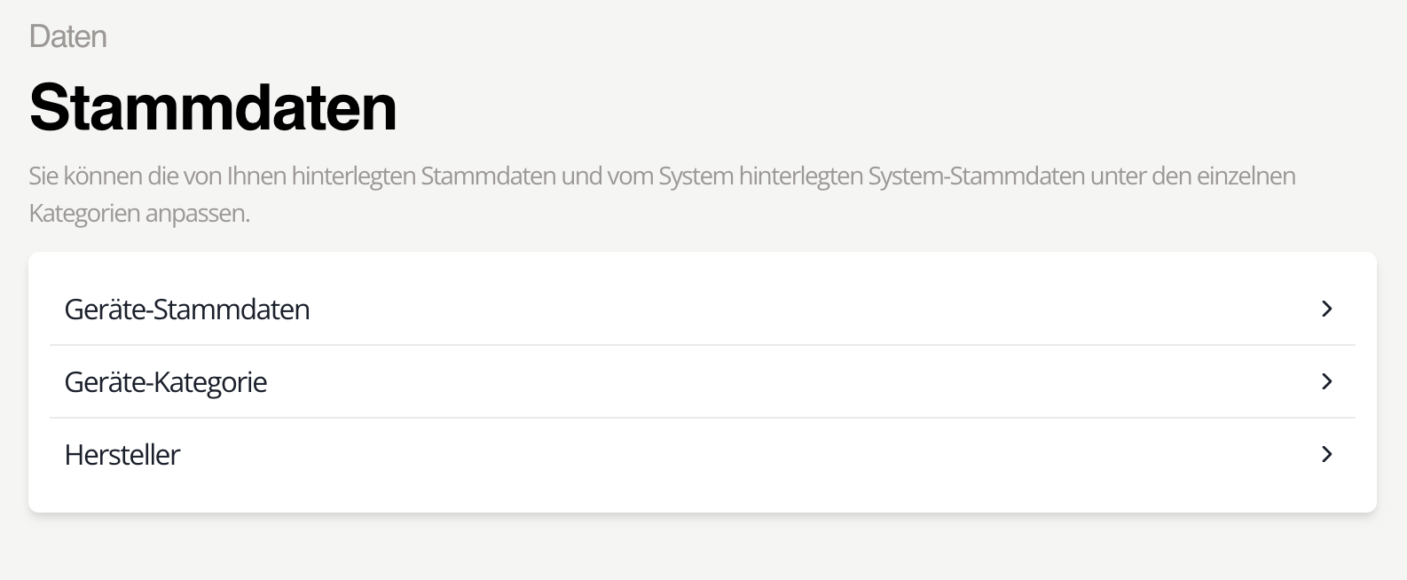 Stammdatenverwaltung in Memida