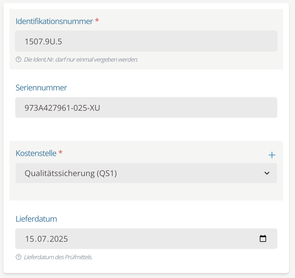Prüfmittel Informationen