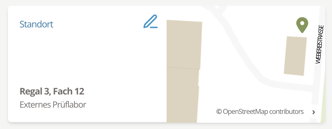 Prüfmittel Standort wird angezeigt